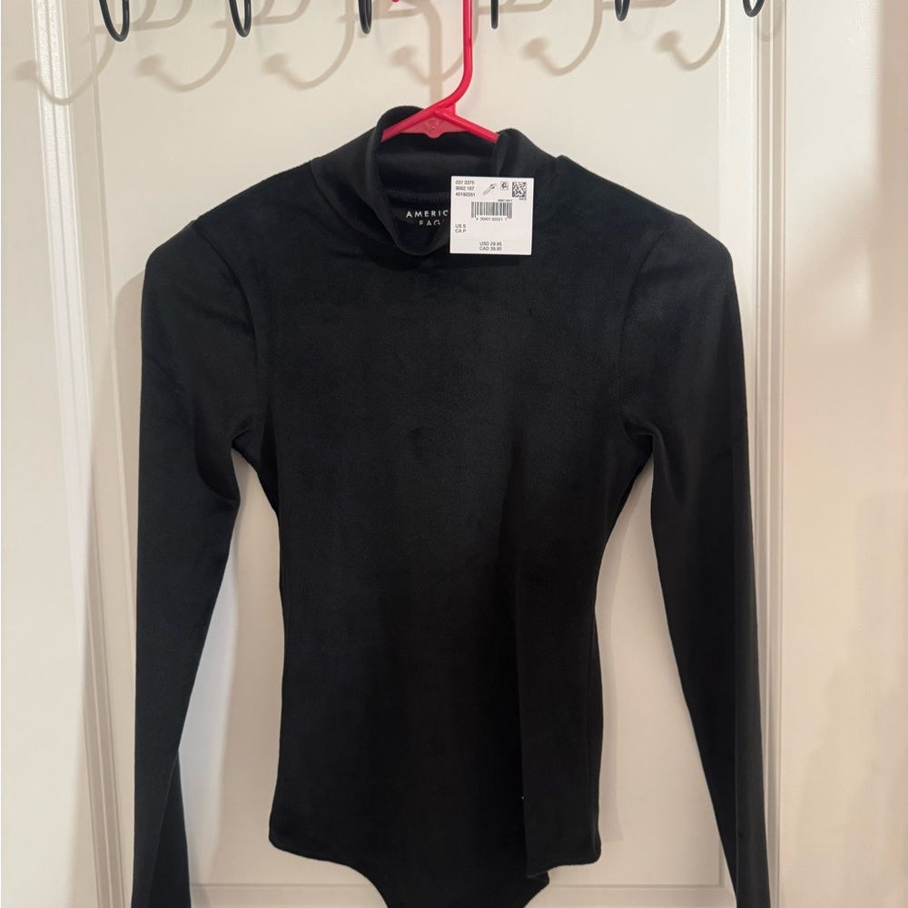 American Eagle Outfitters Black Velour Long Sleeve Bodysuit